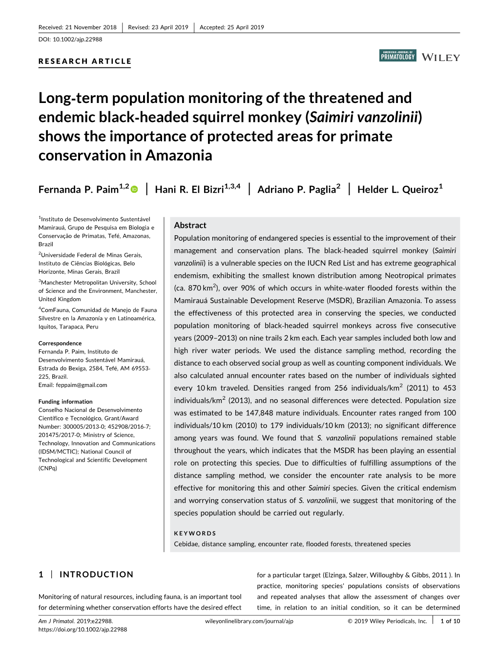 Long-Term Population Monitoring of the Threatened and Endemic Black