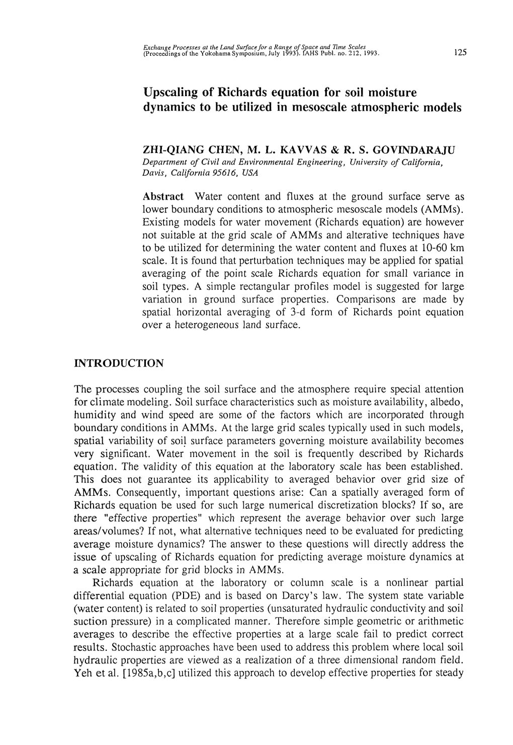 Upscaling of Richards Equation for Soil Moisture Dynamics to Be Utilized in Mesoscale Atmospheric Models