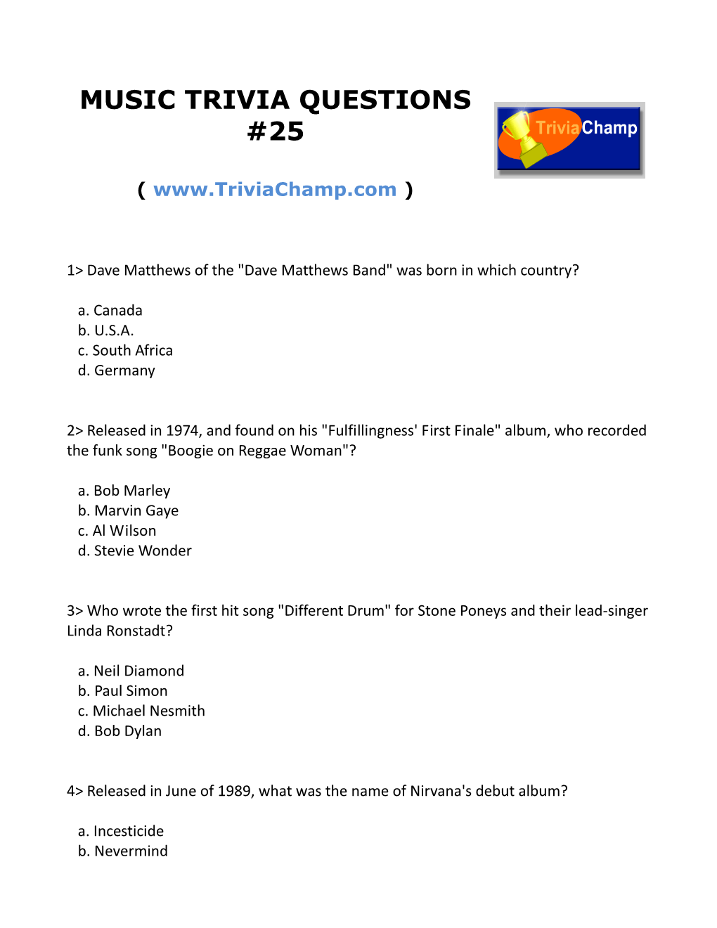 Music Trivia Questions #25