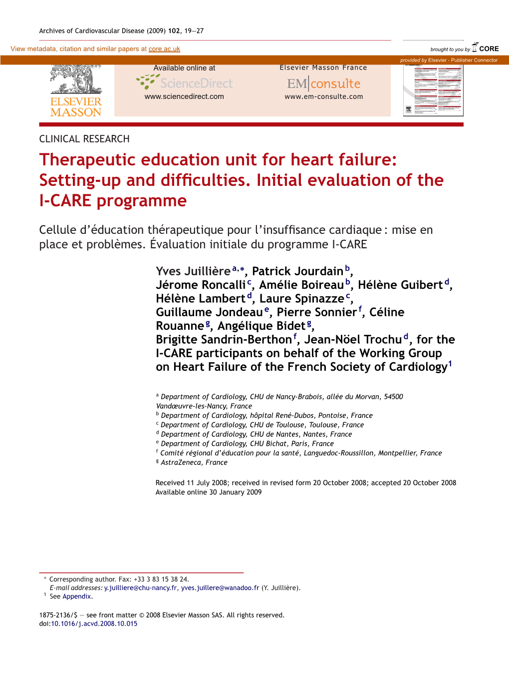 Therapeutic Education Unit for Heart Failure: Setting-Up and Difﬁculties