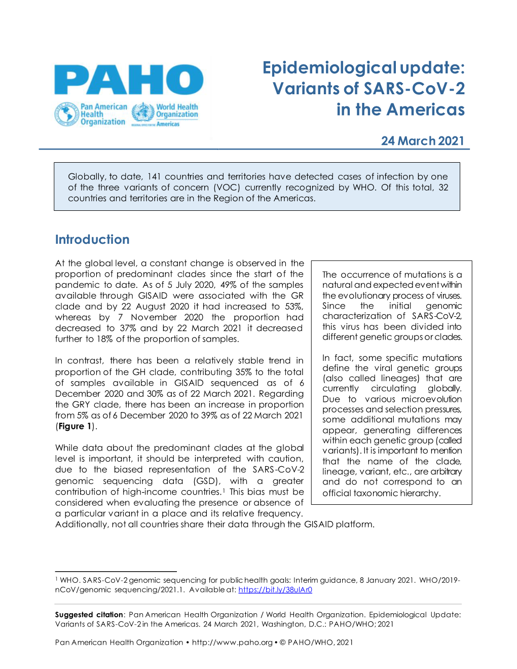 Epidemiological Update: Variants of SARS-Cov-2 in the Americas