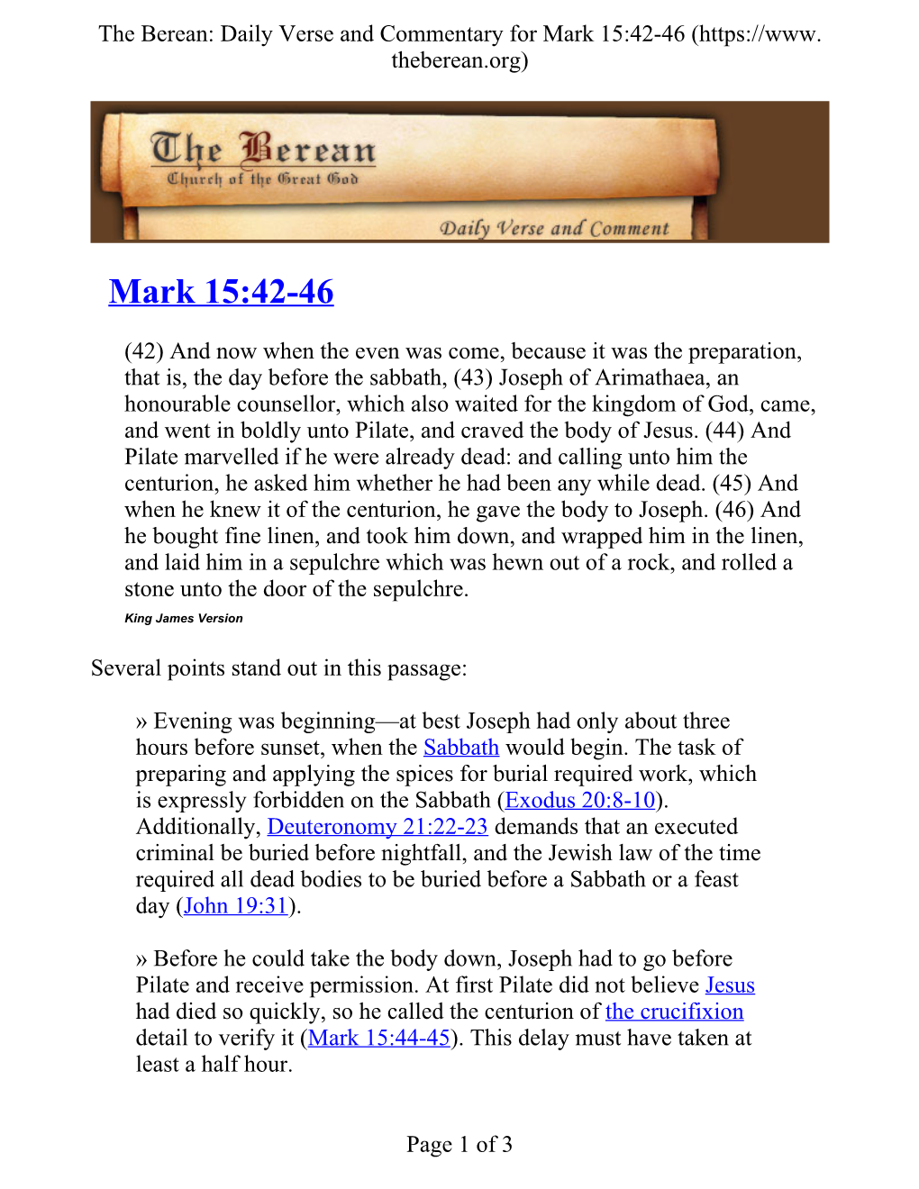 Mark 15:42-46 (