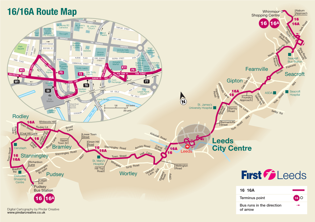 16/16A Route Map Whinmoor Approach a Shopping Centre T GEORG E R ST 16 RE MERRION STREET ET a D E 16 16 16A a T N Magistrates a EW O St