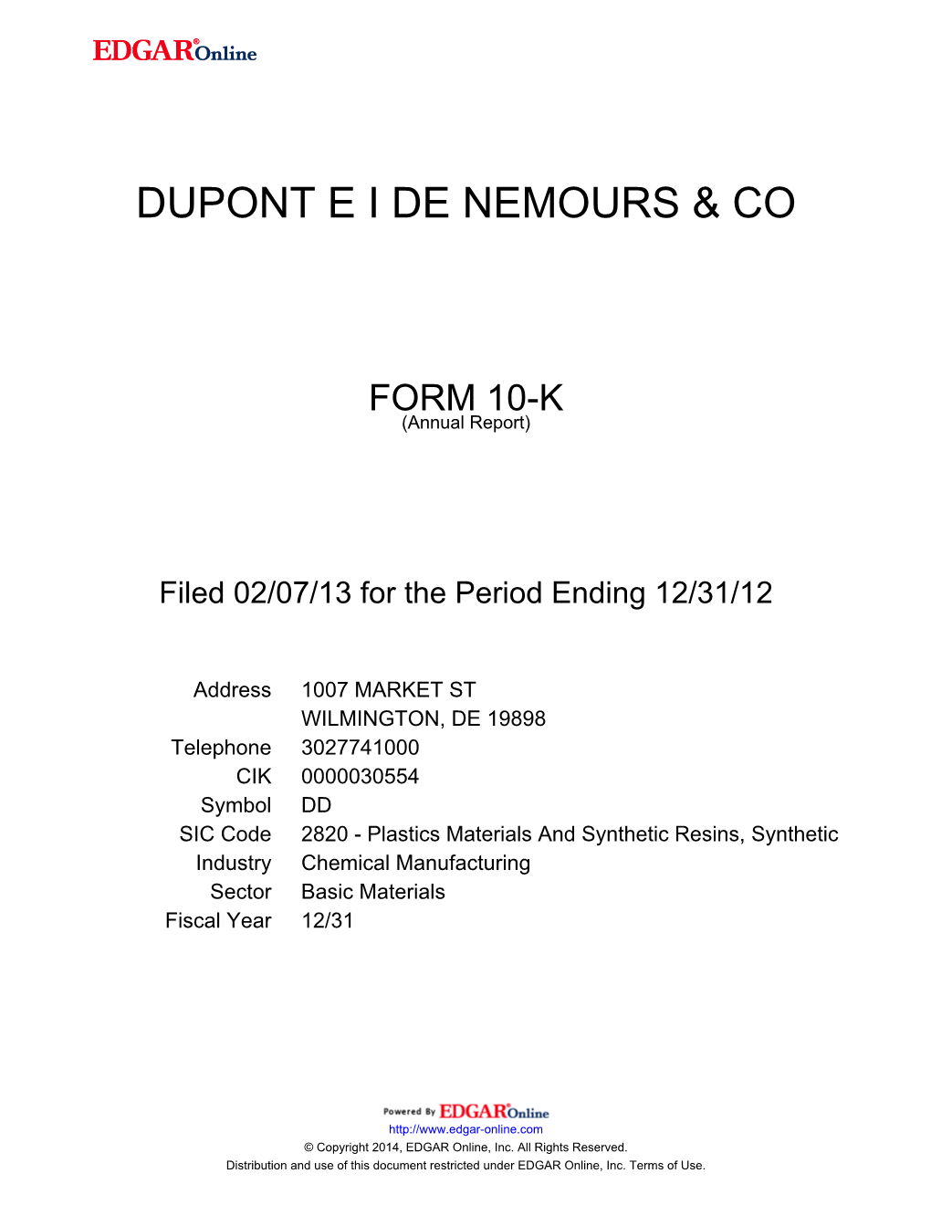 Dupont E I De Nemours & Co