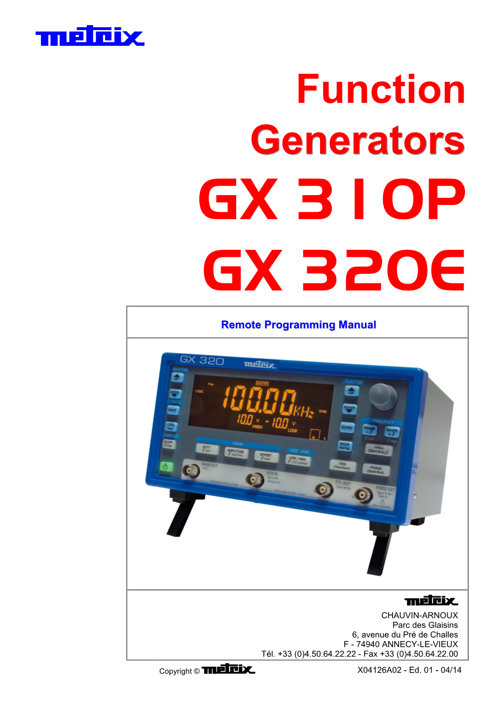 Function Generators Remote Programming Contents Page