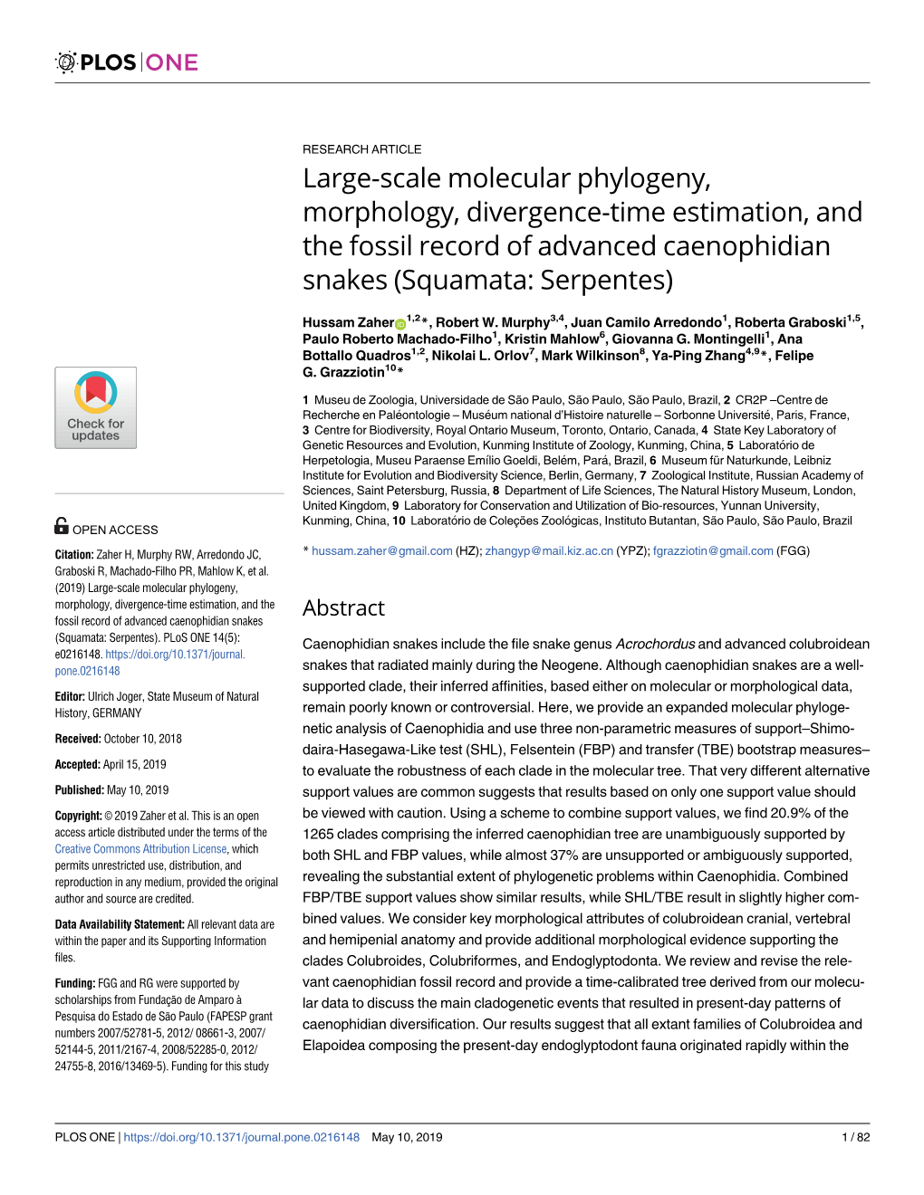 Large-Scale Molecular Phylogeny, Morphology, Divergence-Time Estimation, and the Fossil Record of Advanced Caenophidian Snakes (Squamata: Serpentes)