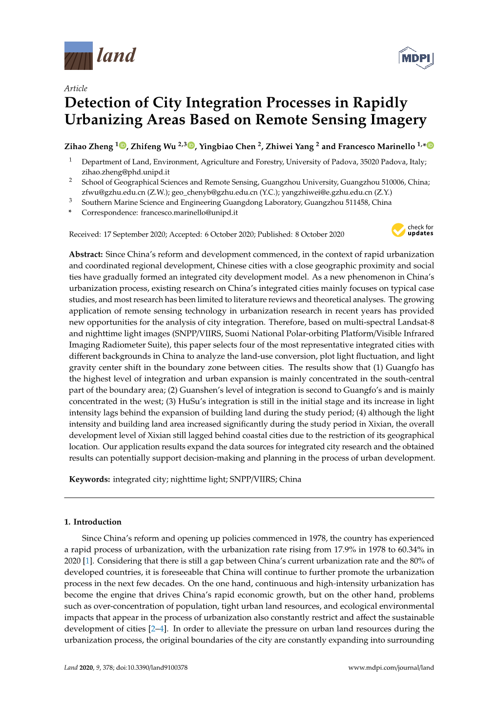 Detection of City Integration Processes in Rapidly Urbanizing Areas Based on Remote Sensing Imagery