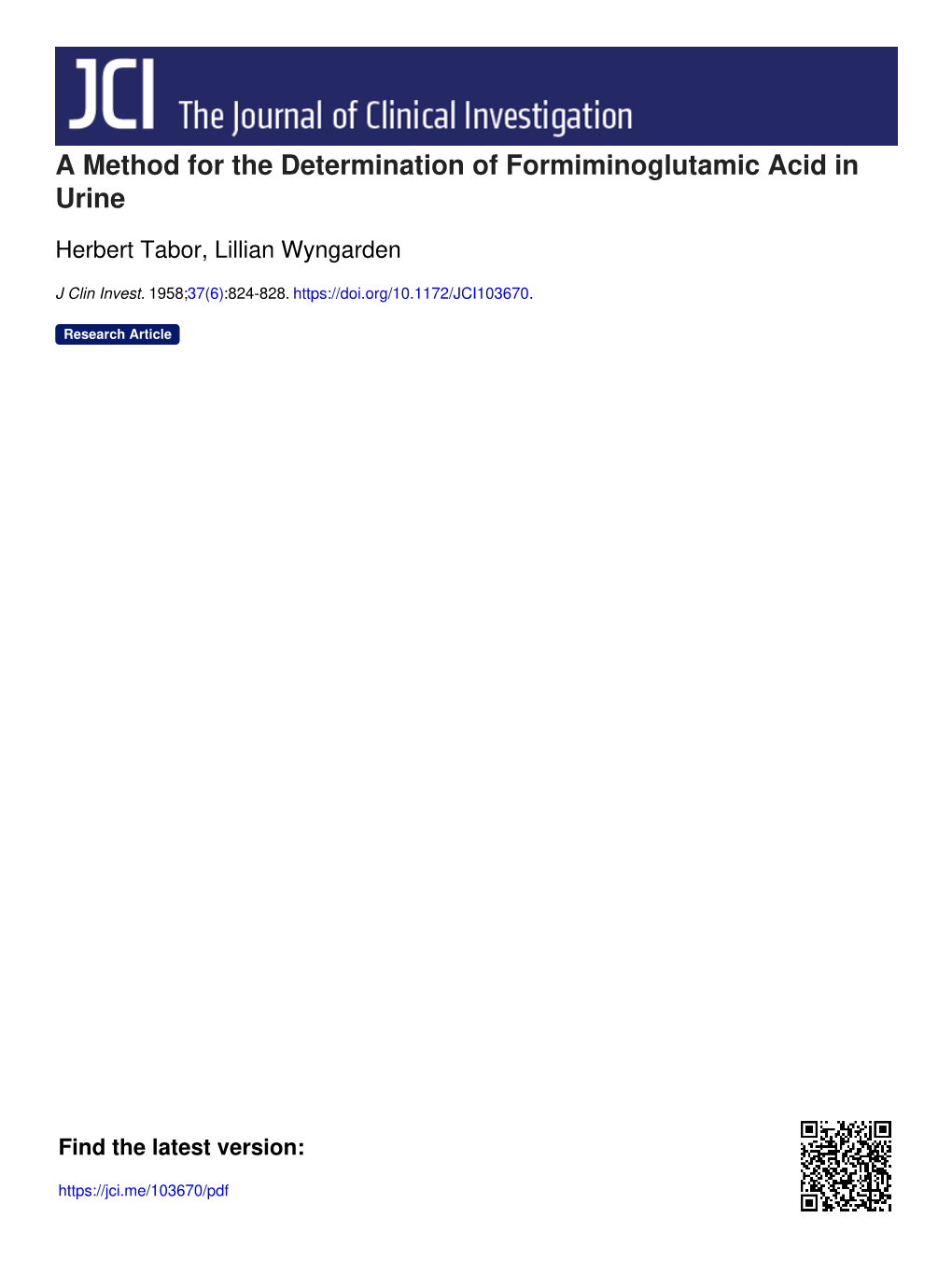 A Method for the Determination of Formiminoglutamic Acid in Urine