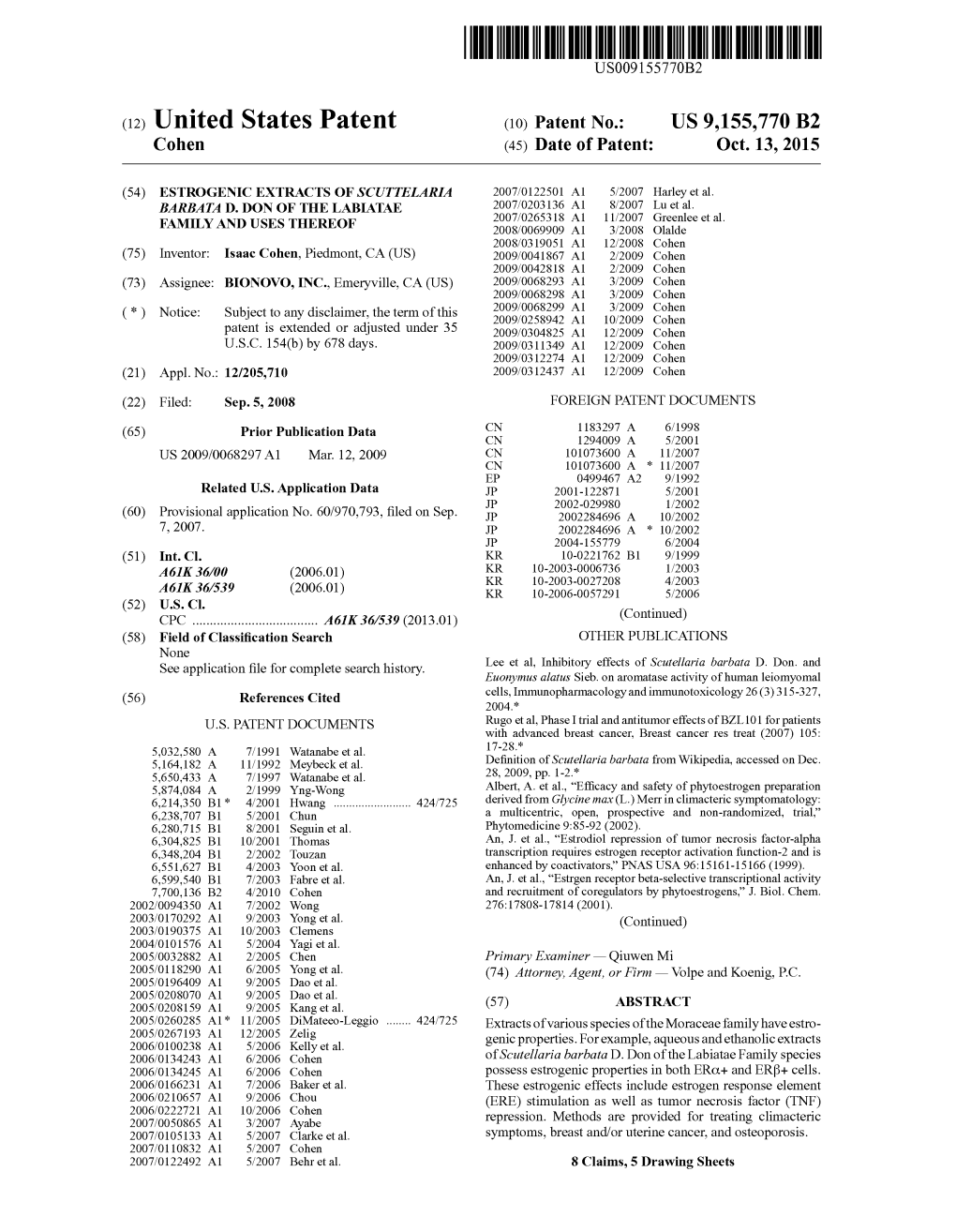 (12) United States Patent (10) Patent No.: US 9,155,770 B2 Cohen (45) Date of Patent: Oct