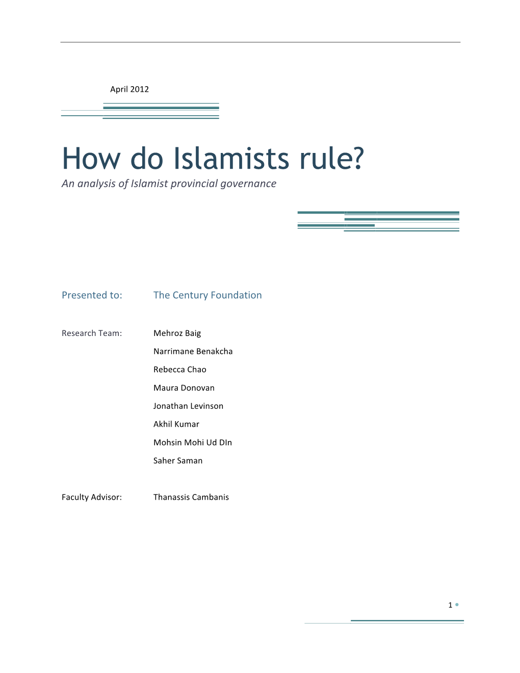 How Do Islamists Rule? an Analysis of Islamist Provincial Governance