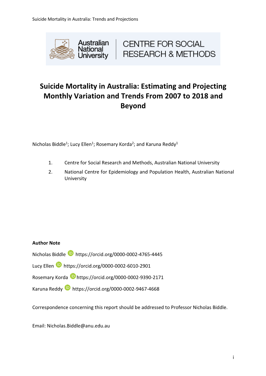 Suicide Mortality in Australia: Trends and Projections