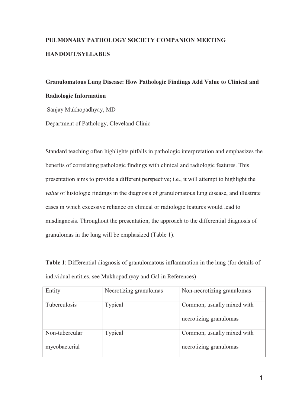 Granulomatous Lung Disease: How Pathologic Findings Add Value to Clinical And