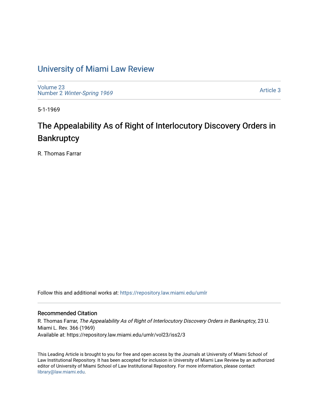 The Appealability As of Right of Interlocutory Discovery Orders in Bankruptcy