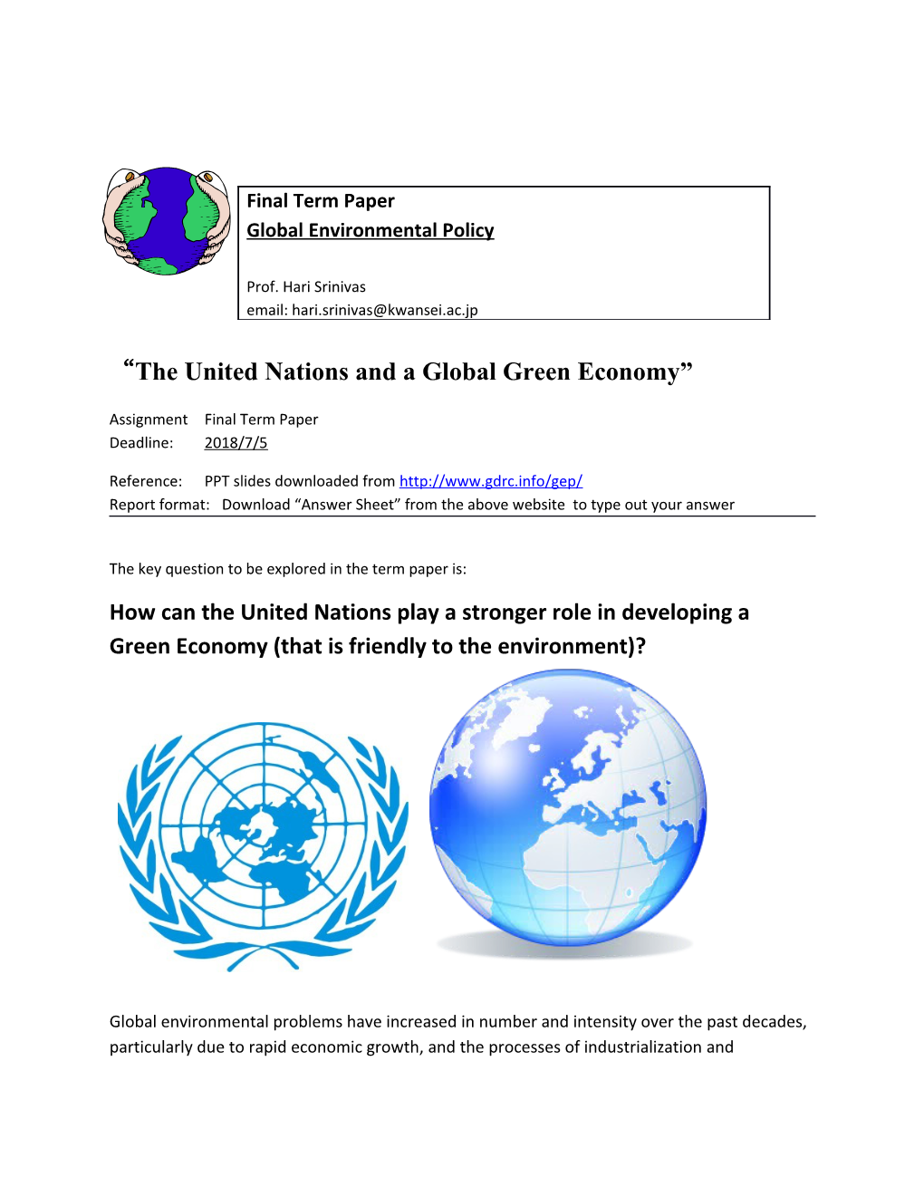The United Nations and a Global Green Economy