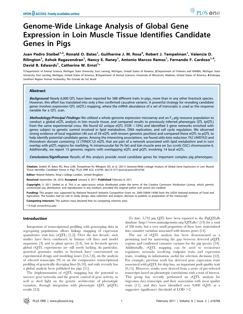 Genome-Wide Linkage Analysis of Global Gene Expression in Loin Muscle Tissue Identifies Candidate Genes in Pigs