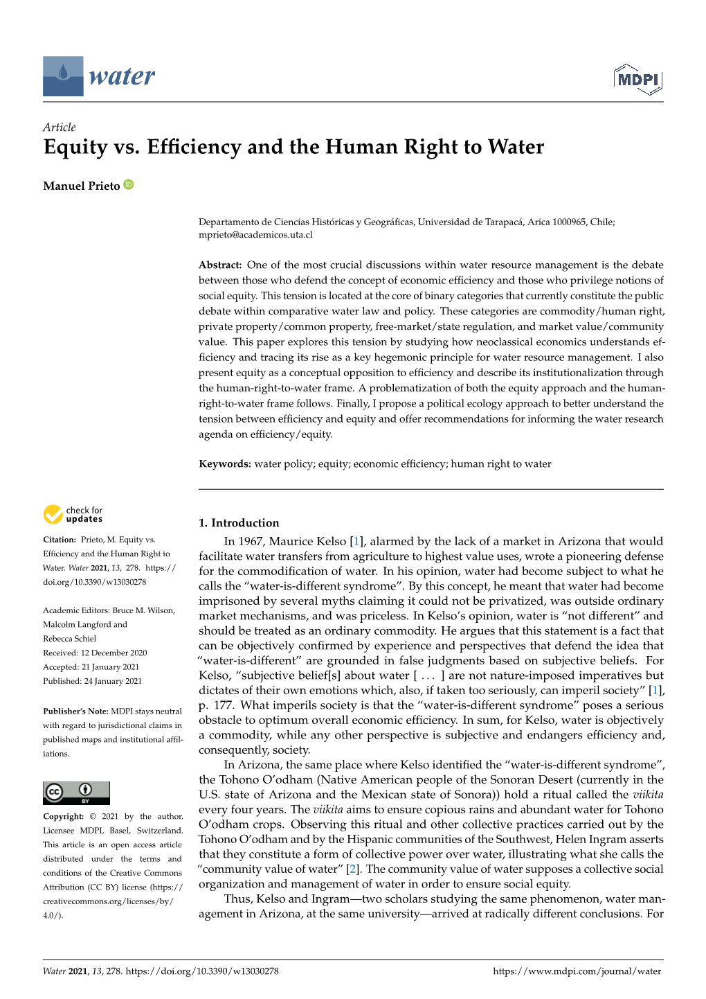 Equity Vs. Efficiency and the Human Right to Water