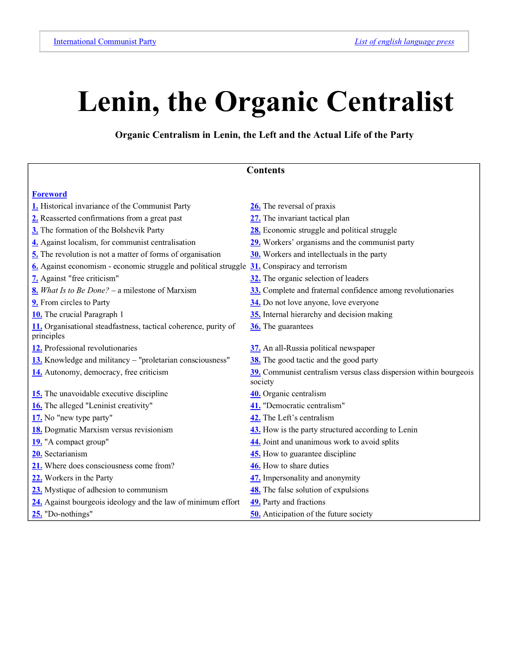 Organic Centralism in Lenin, 2020