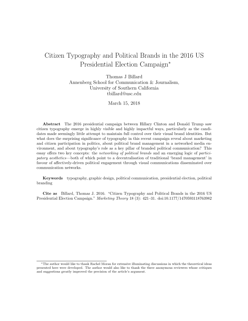 Citizen Typography and Political Brands in the 2016 US Presidential Election Campaign∗