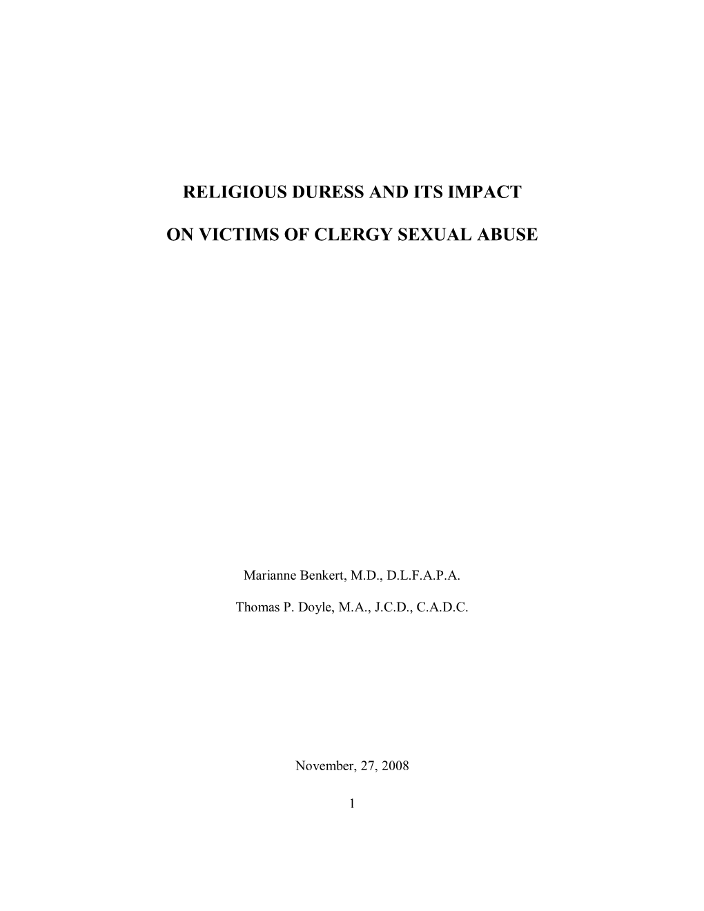 Religious Duress and Its Impact of Clergy Abuse Victims