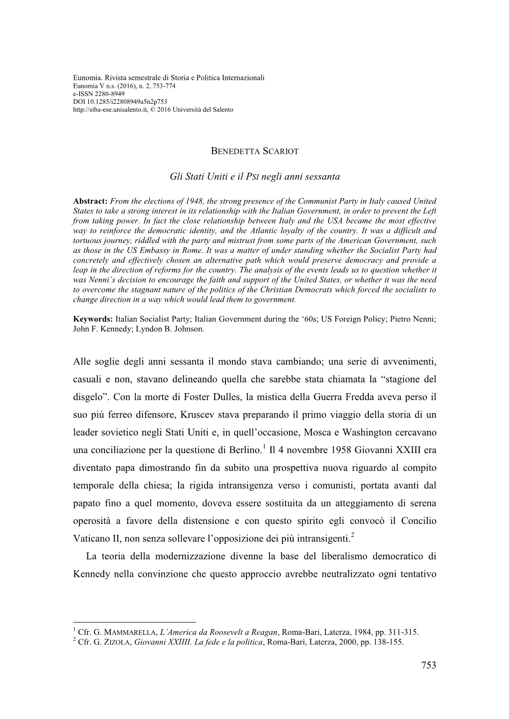 753 Gli Stati Uniti E Il PSI Negli Anni Sessanta Alle Soglie Degli