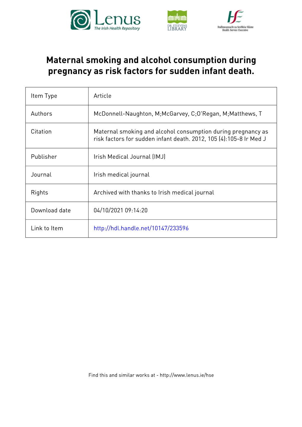 Maternal Smoking and Alcohol Consumption During Pregnancy As Risk Factors for Sudden Infant Death