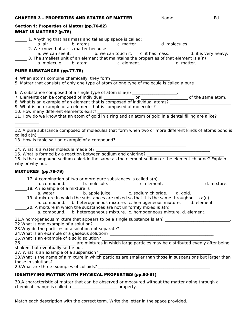 CHAPTER 2 Section: Properties Of Matter