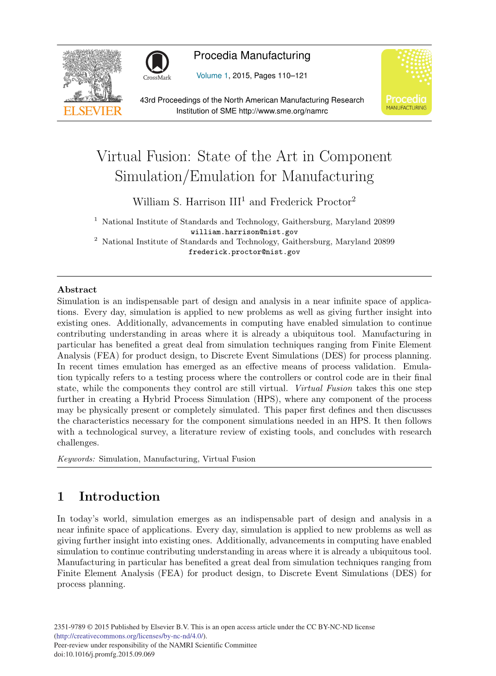 Virtual Fusion: State of the Art in Component Simulation/Emulation for Manufacturing