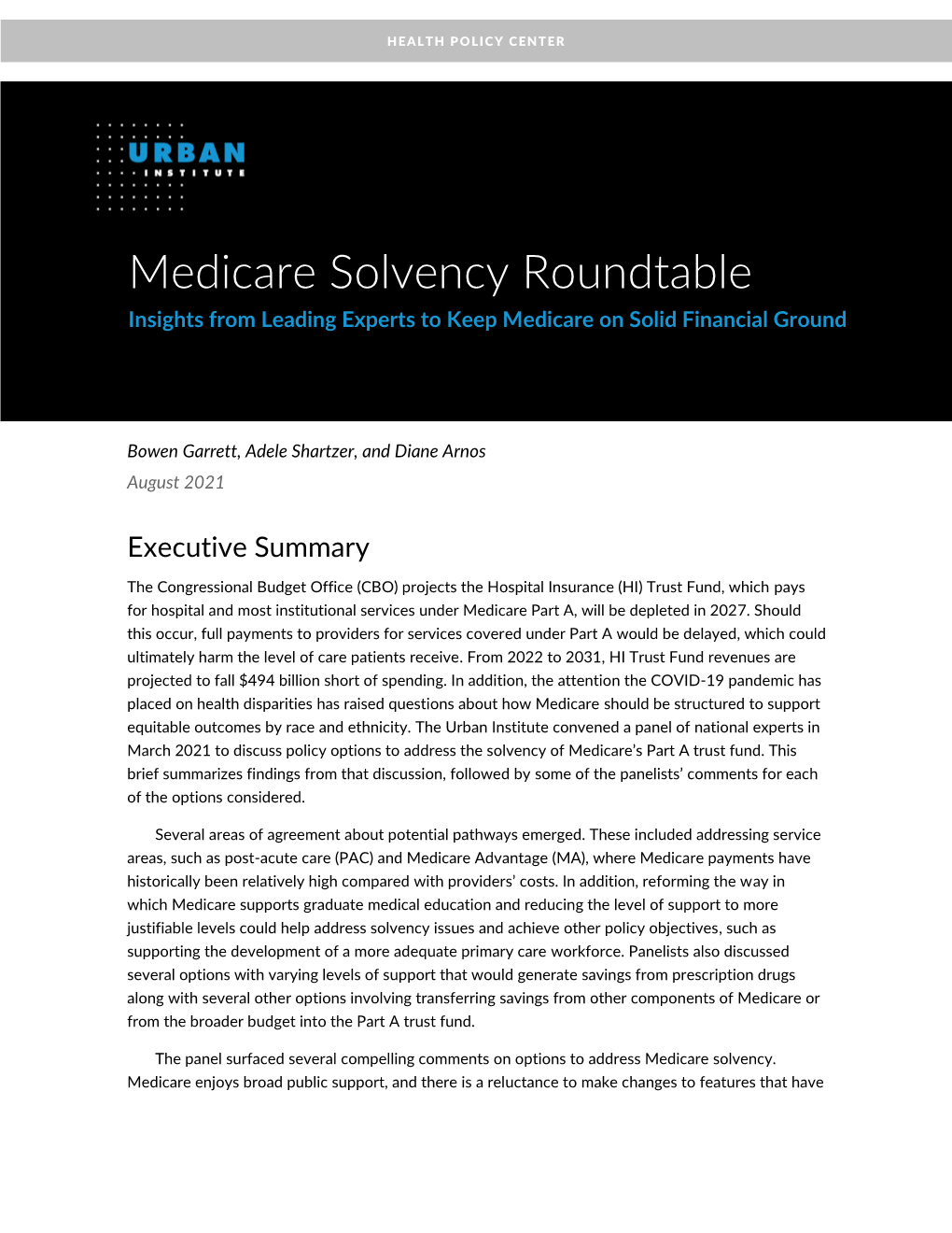 Medicare Solvency Roundtable Insights from Leading Experts to Keep Medicare on Solid Financial Ground