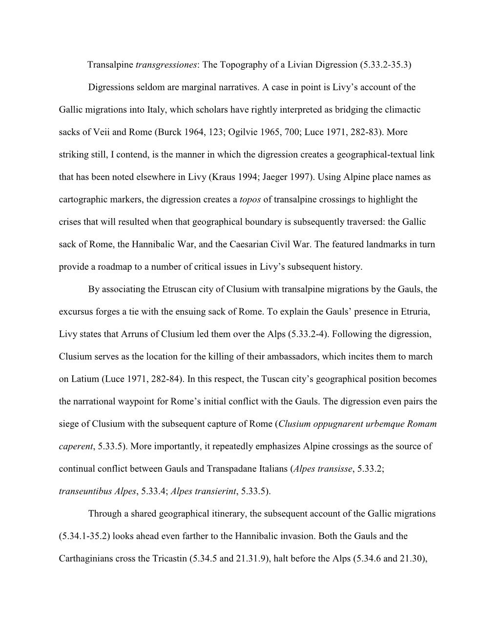 Transalpine Transgressiones: the Topography of a Livian Digression (5.33.2-35.3)