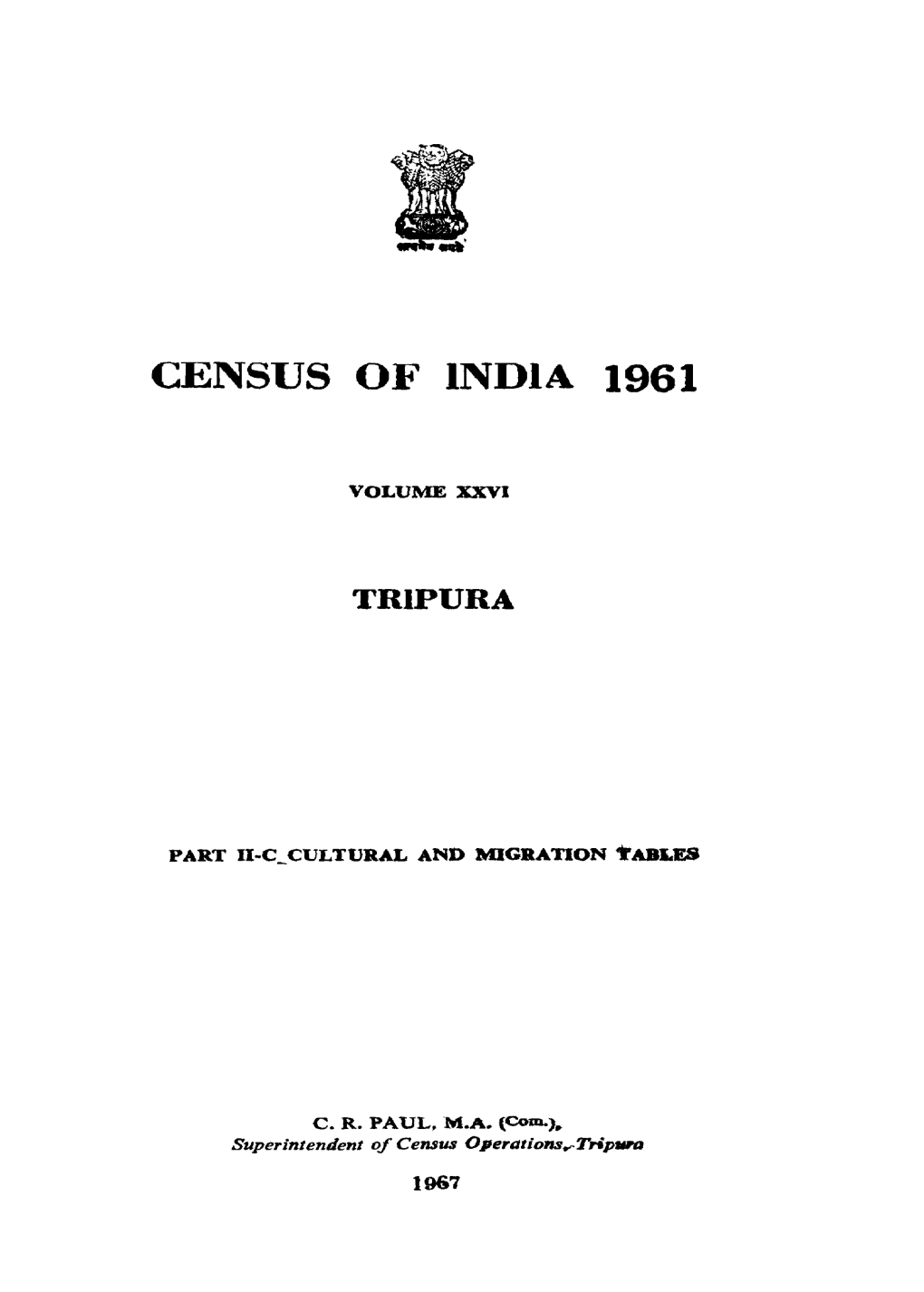Cultural and Migration Tables, Part II-C, Vol-XXVI, Tripura