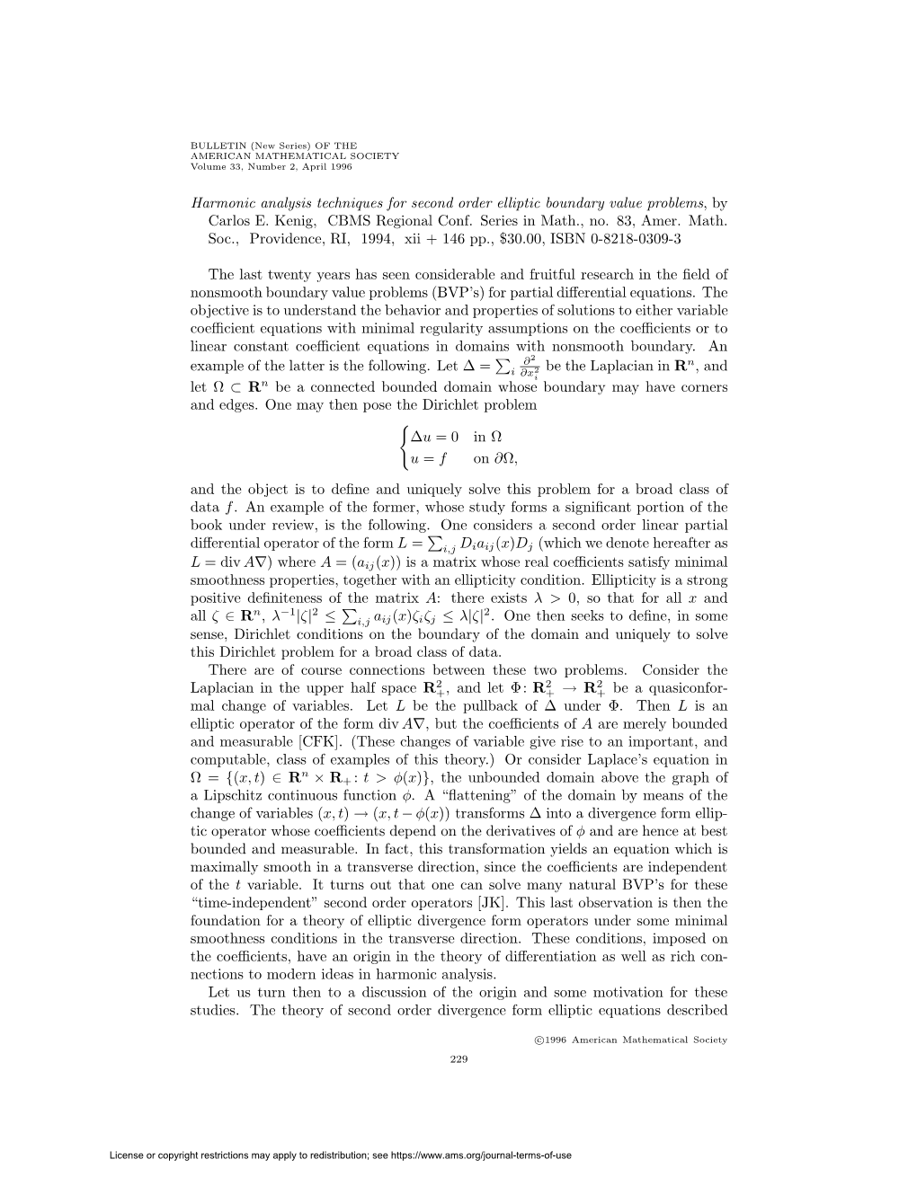 Harmonic Analysis Techniques for Second Order Elliptic Boundary Value Problems,By Carlos E