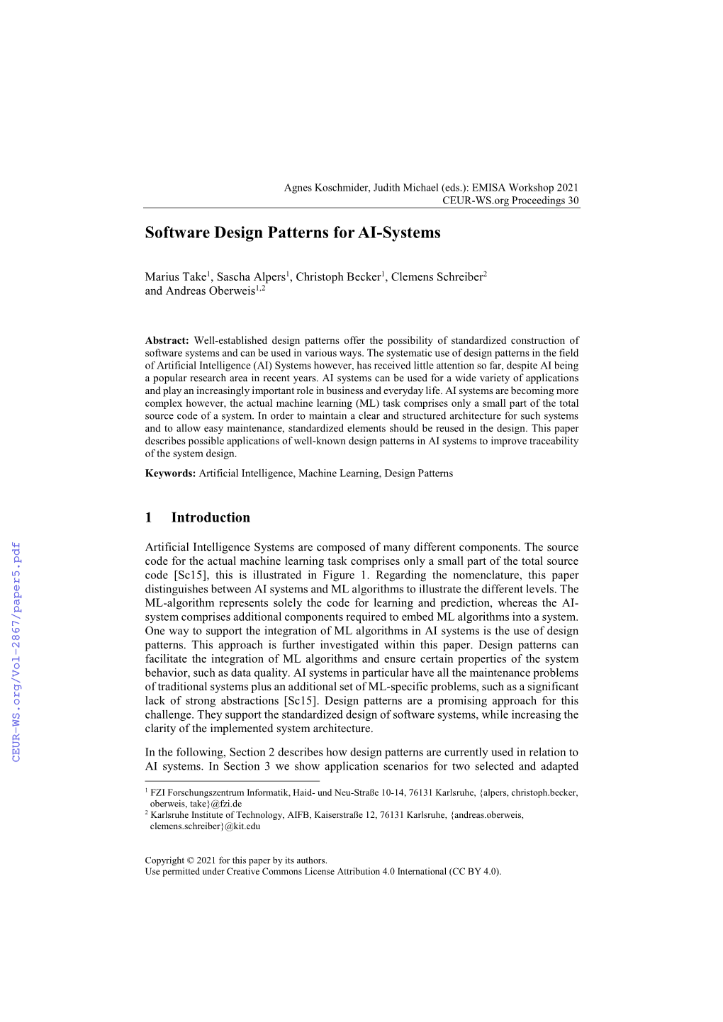 Software Design Patterns for AI-Systems