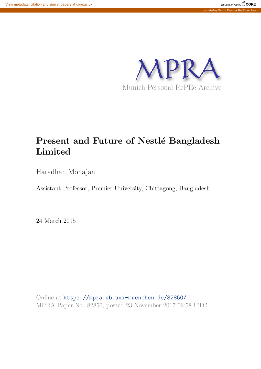 Present and Future of Nestlé Bangladesh Limited