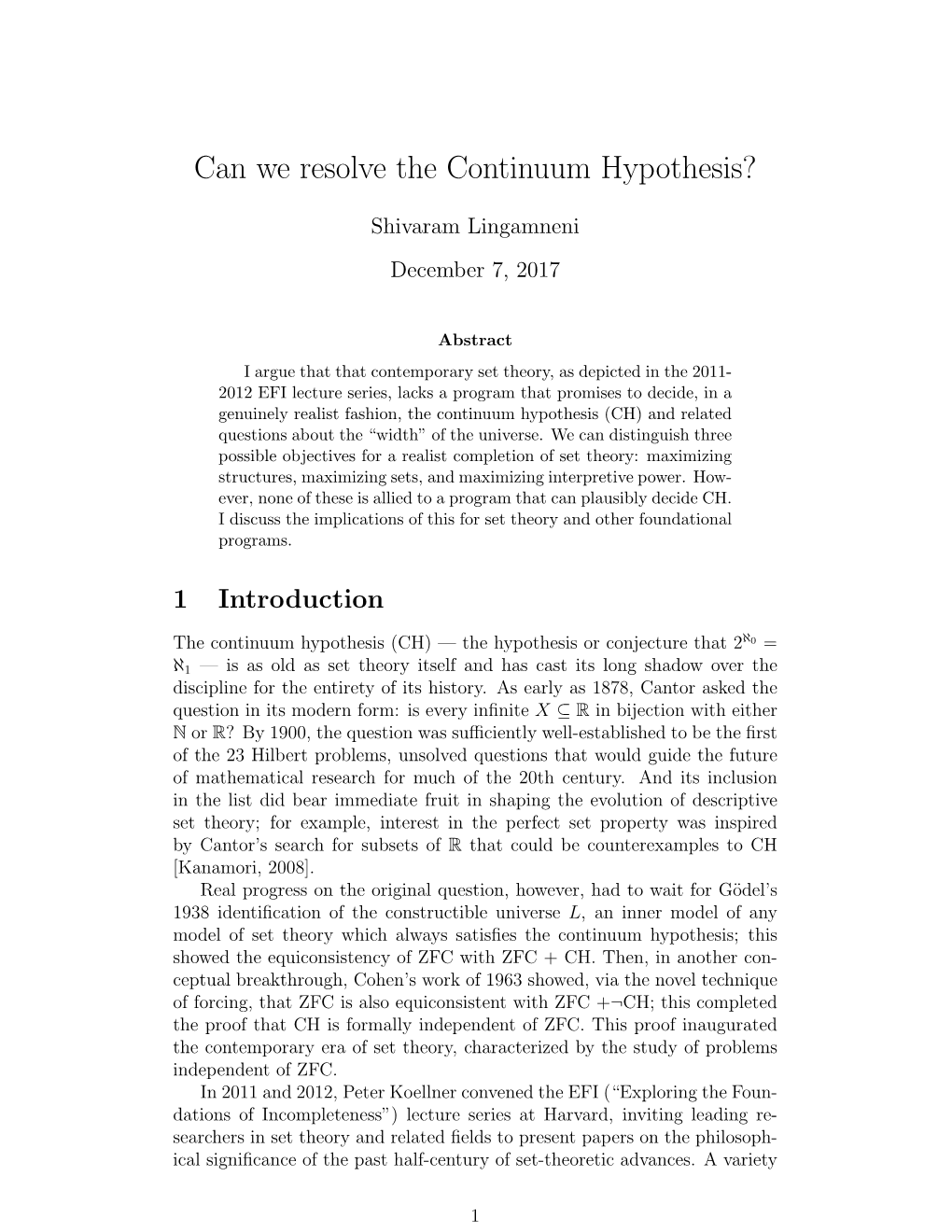 Philosophical Status of the Continuum Hypothesis