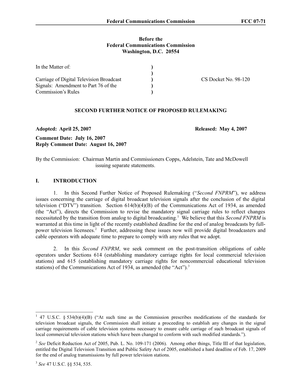 Federal Communications Commission FCC 07-71