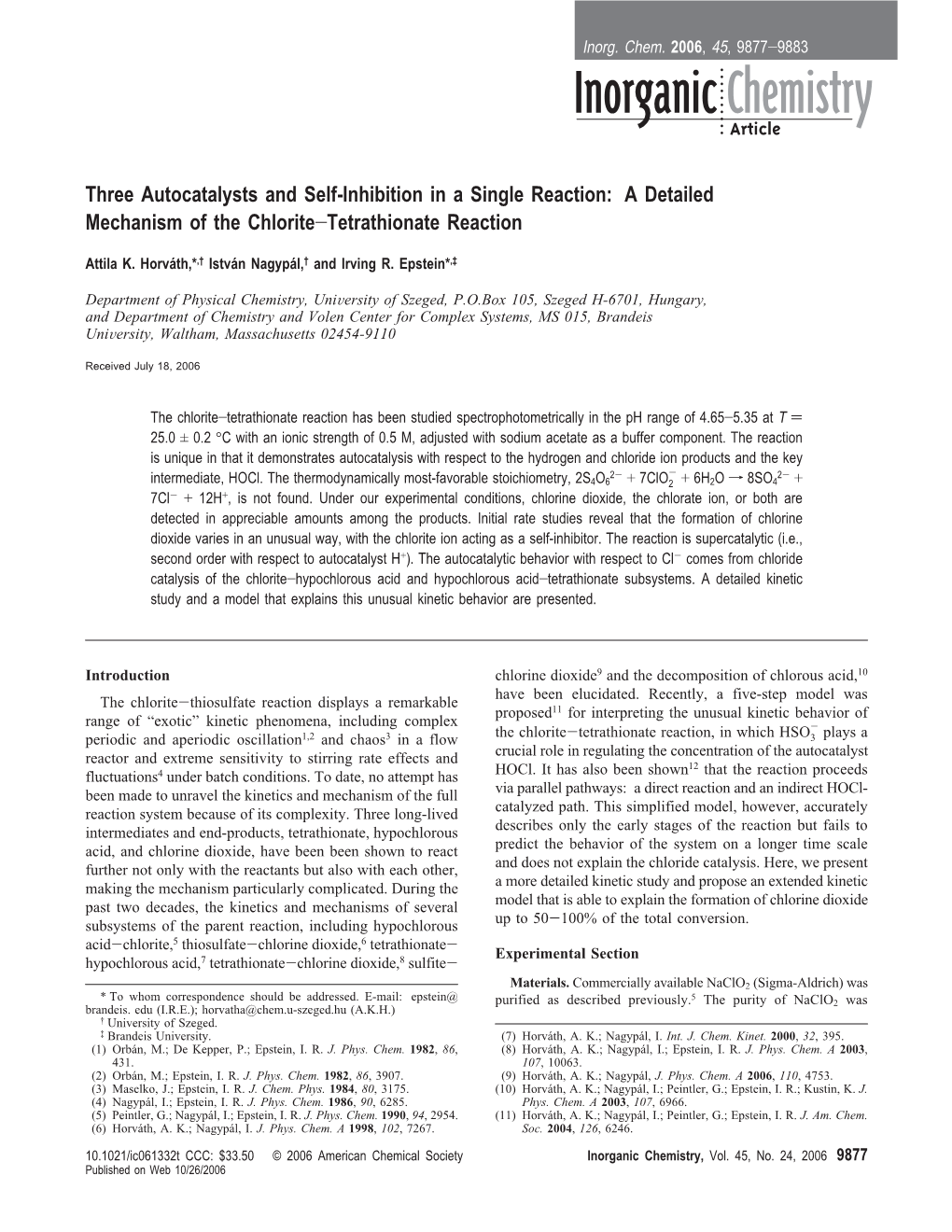 A Detailed Mechanism of the Chlorite−Tetrathionate Reaction