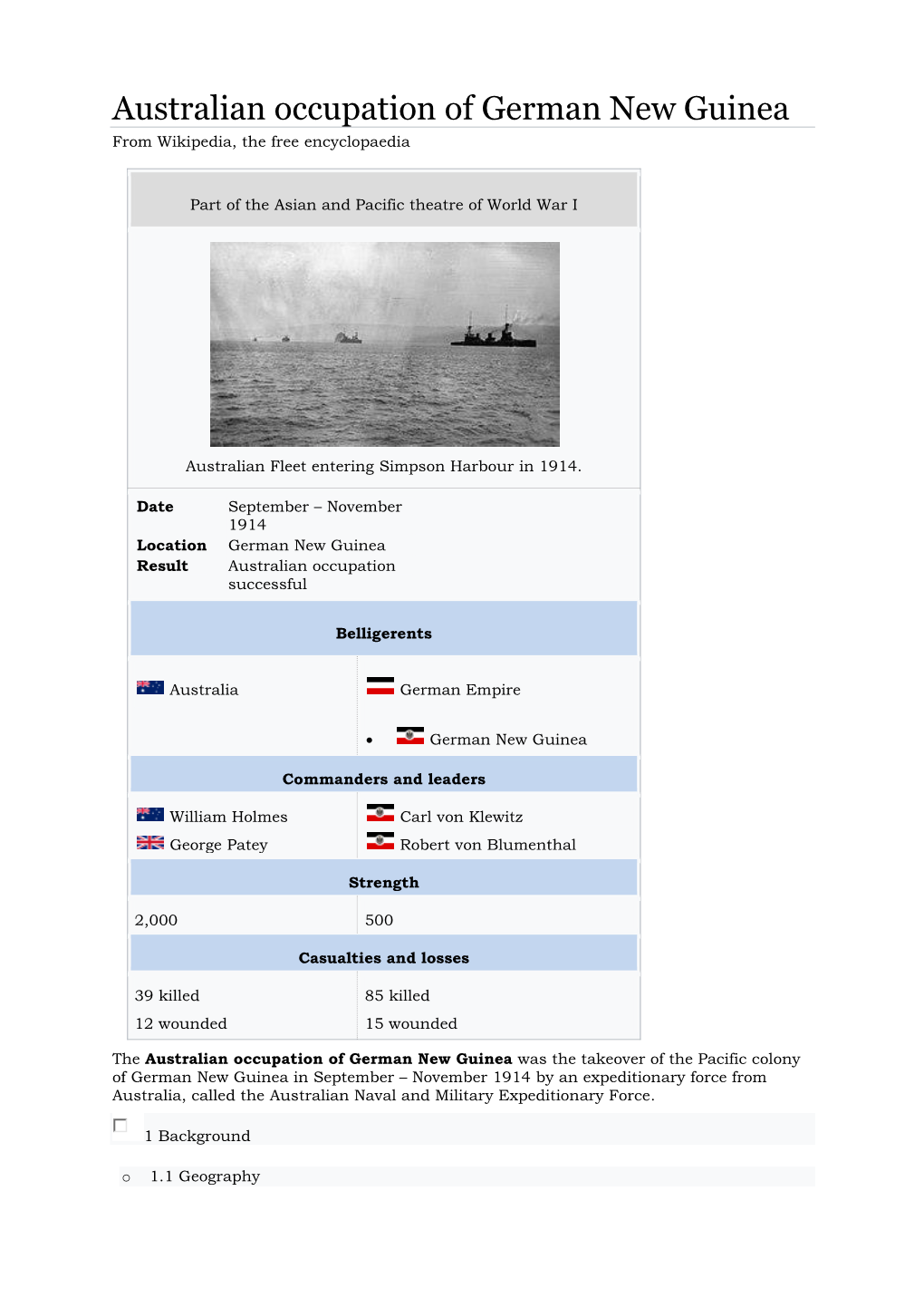 Australian Occupation of German New Guinea from Wikipedia, the Free Encyclopaedia