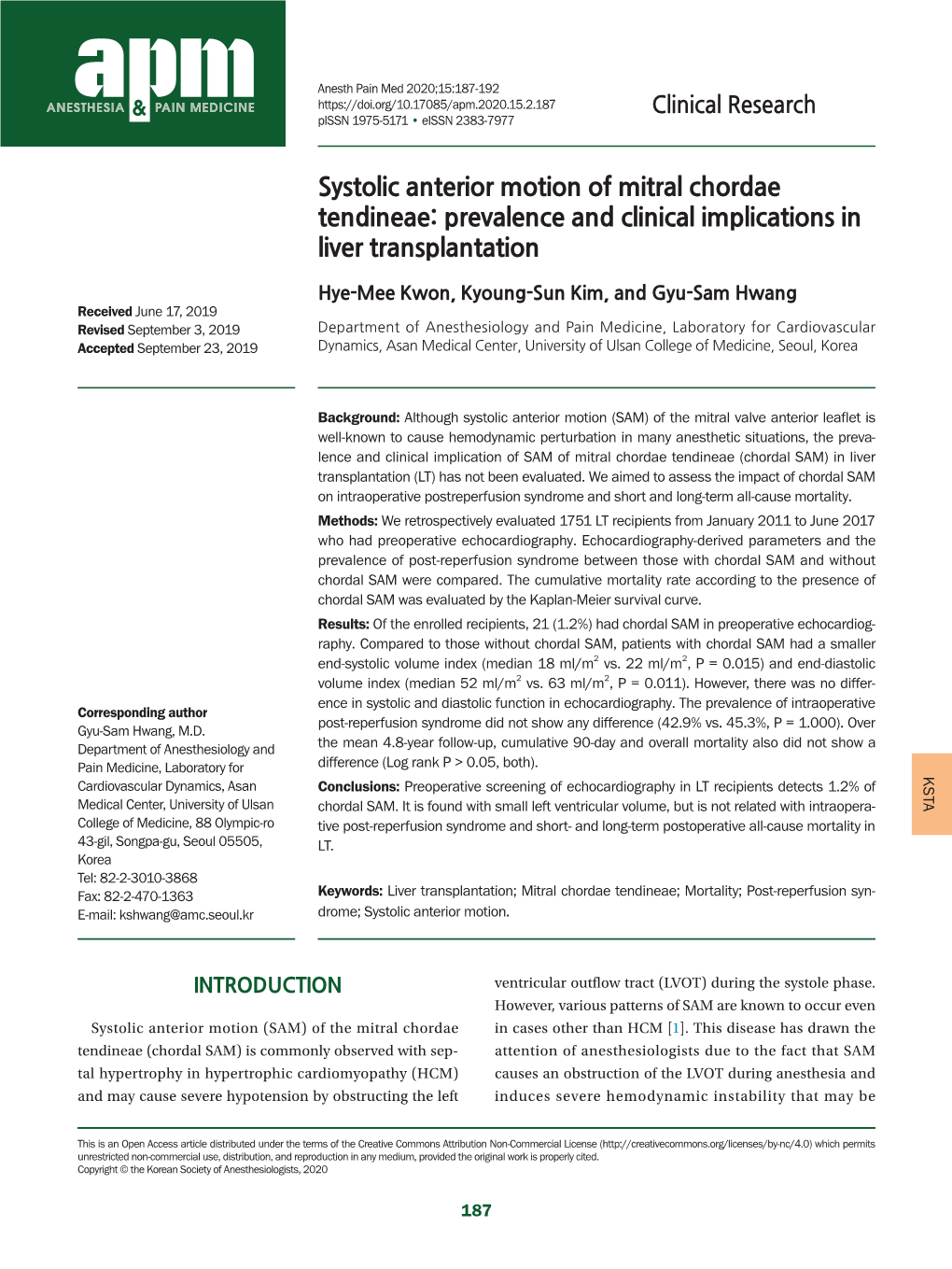 Systolic Anterior Motion of Mitral Chordae Tendineae