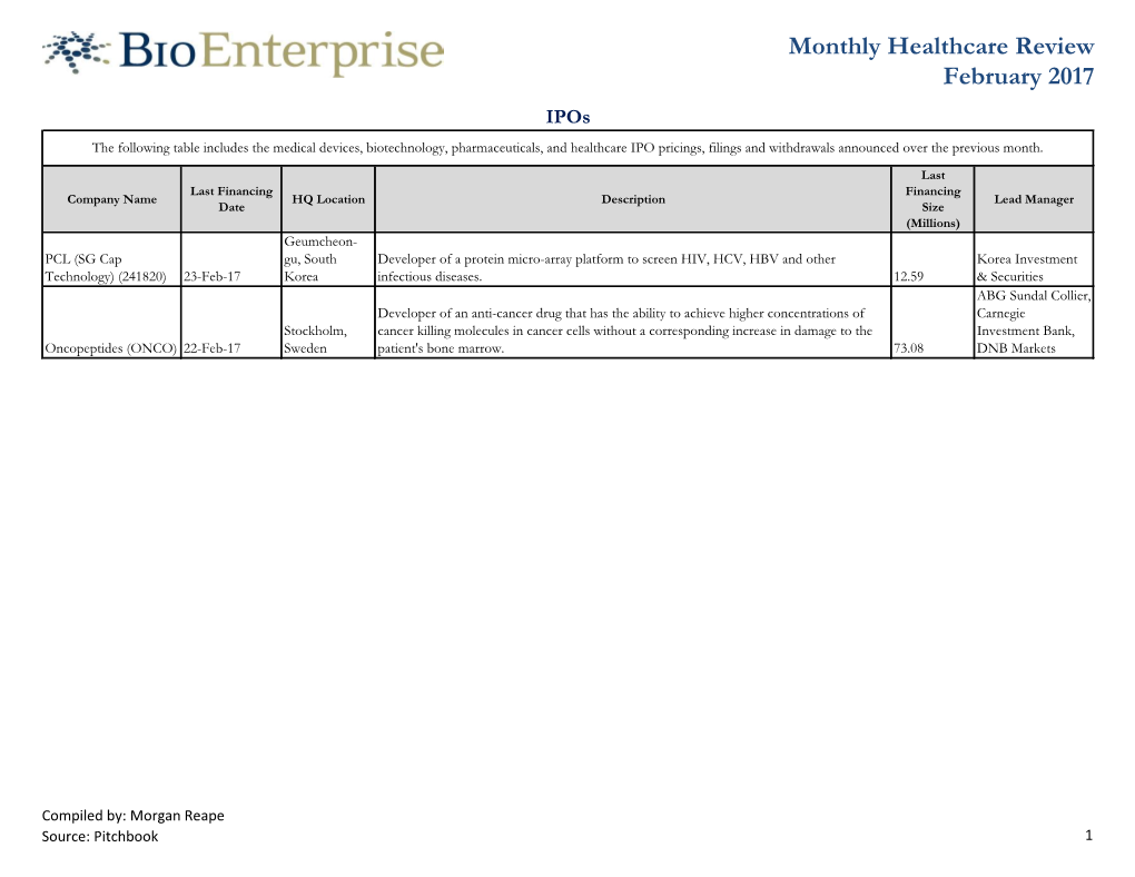 Monthly Healthcare Review February 2017