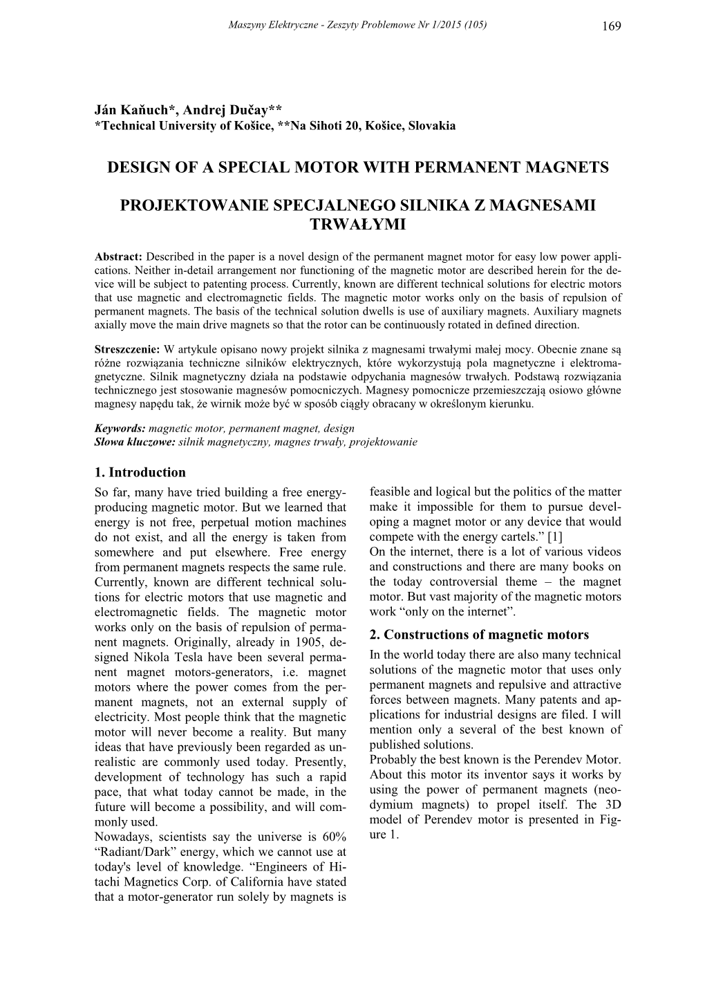 Design of a Special Motor with Permanent Magnets