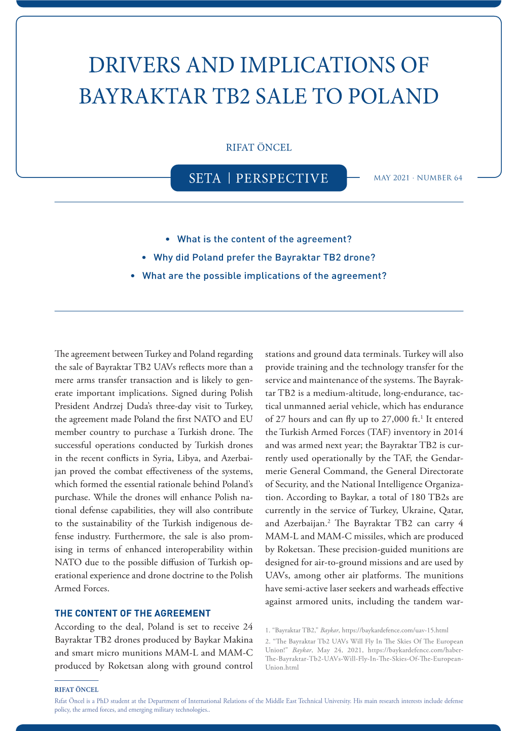 Drivers and Implications of Bayraktar Tb2 Sale to Poland