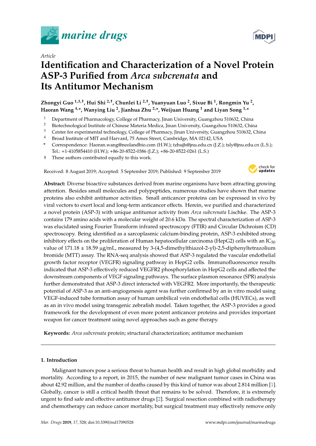Identification and Characterization of a Novel Protein ASP-3 Purified From