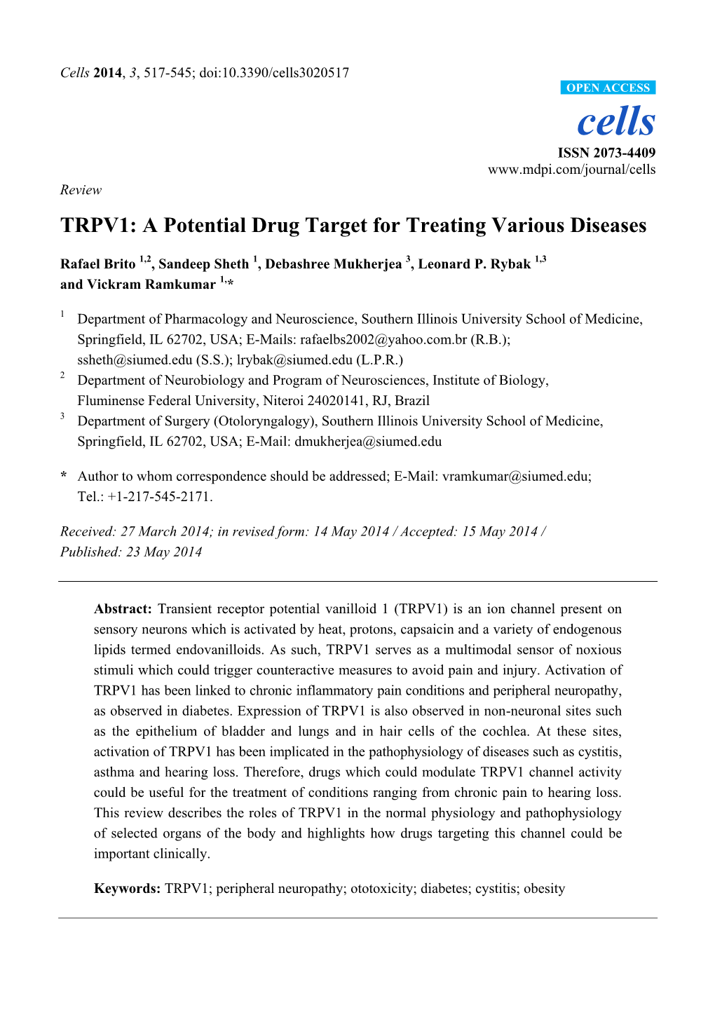 TRPV1: a Potential Drug Target for Treating Various Diseases