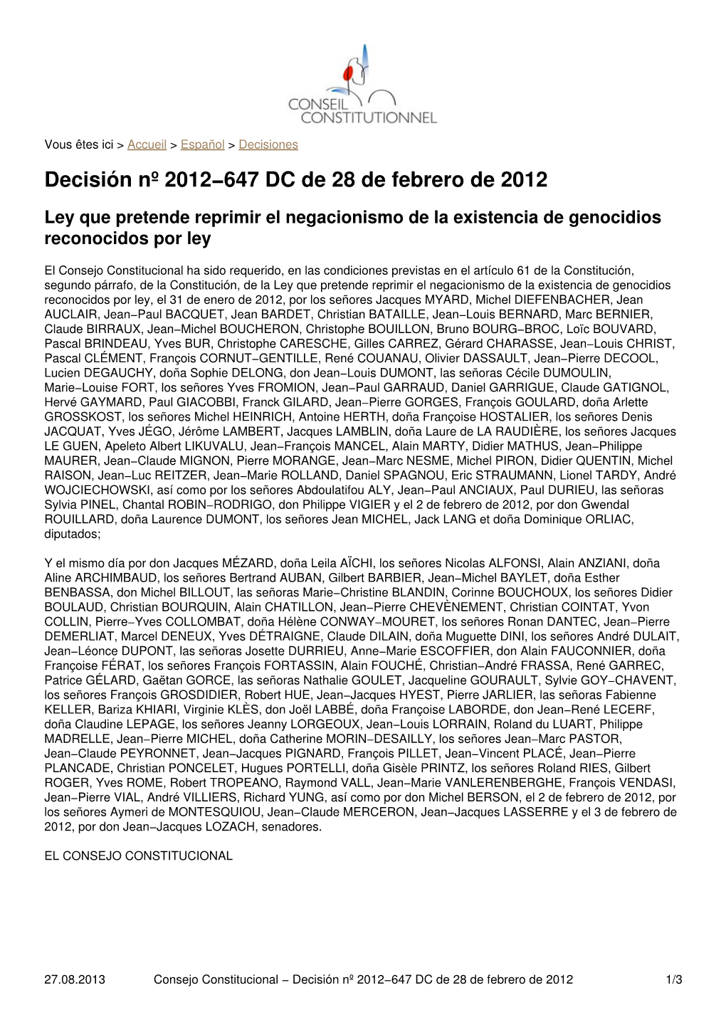 Decisión Nº 2012-647 DC De 28 De Febrero De 2012