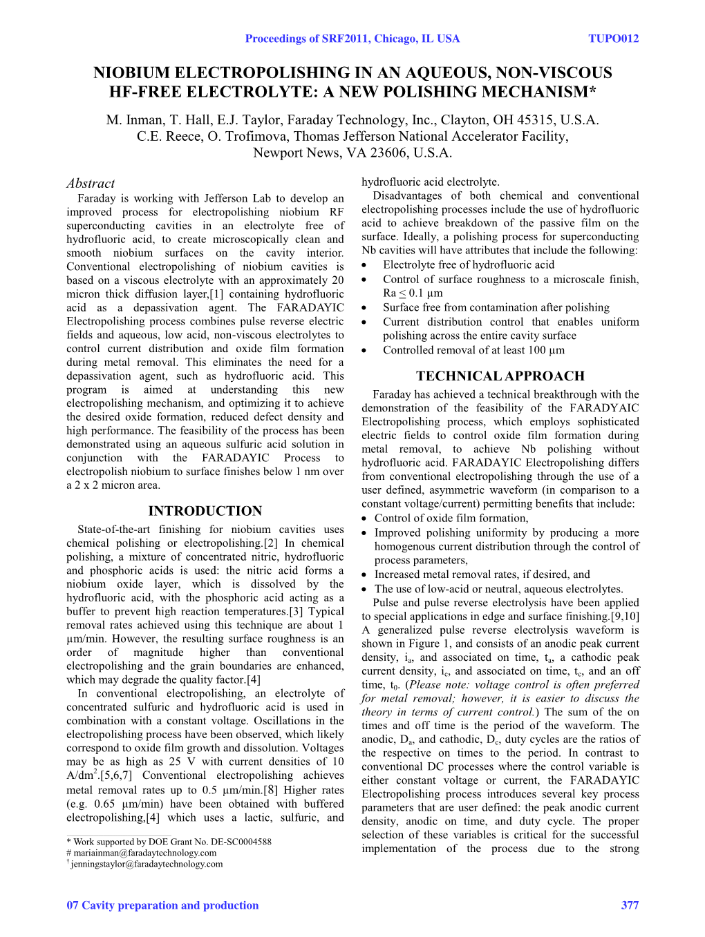 Niobium Electropolishing in an Aqueous, Non-Viscous Hf-Free Electrolyte: a New Polishing Mechanism* M