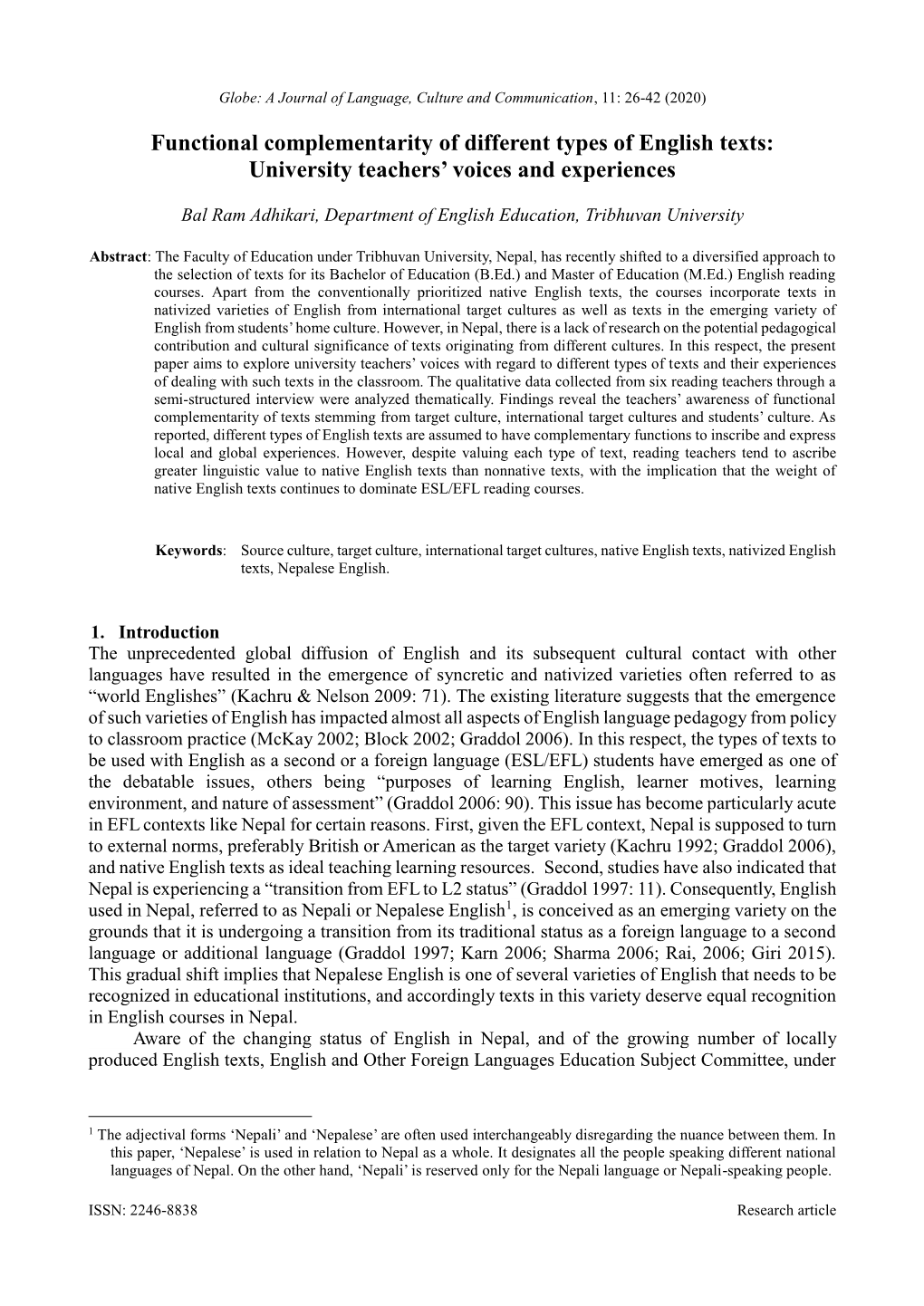 Functional Complementarity of Different Types of English Texts: University Teachers’ Voices and Experiences