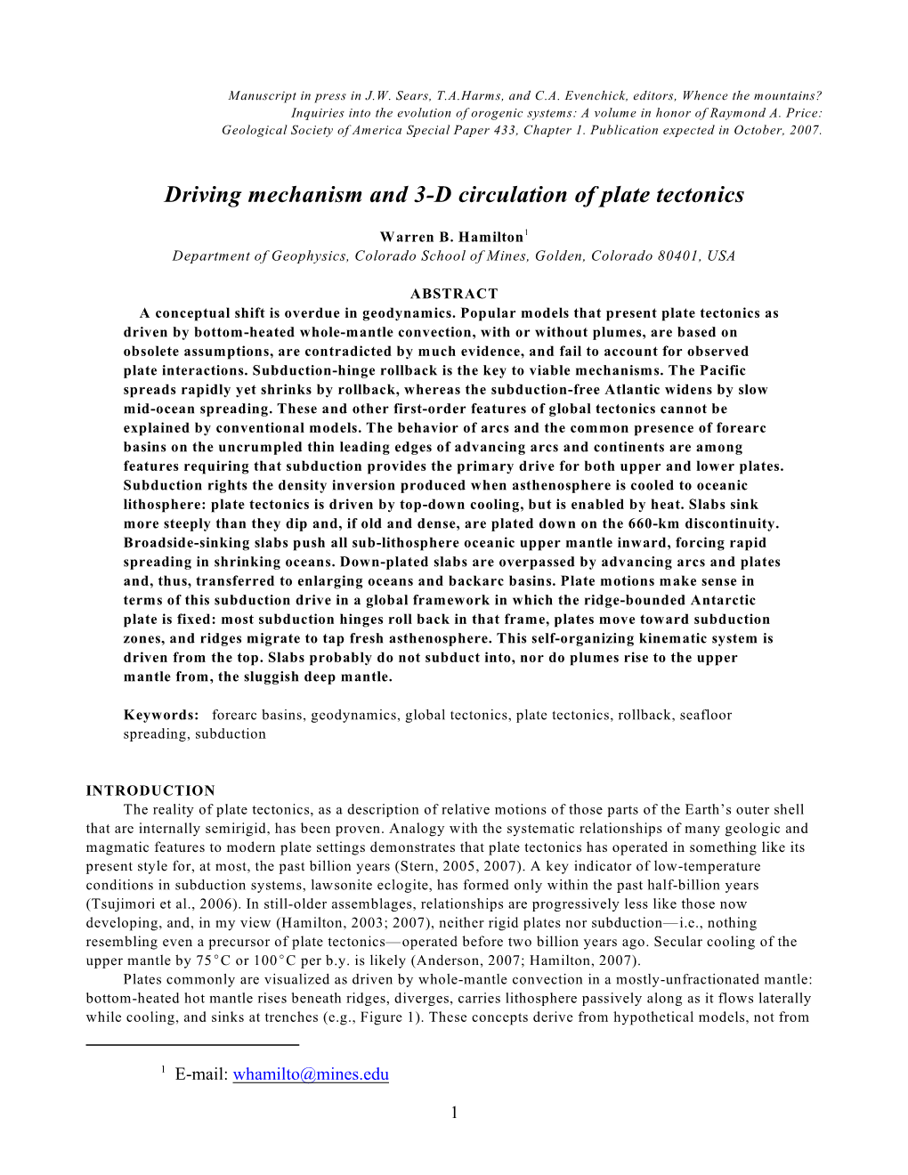 Driving Mechanism and 3-D Circulation of Plate Tectonics