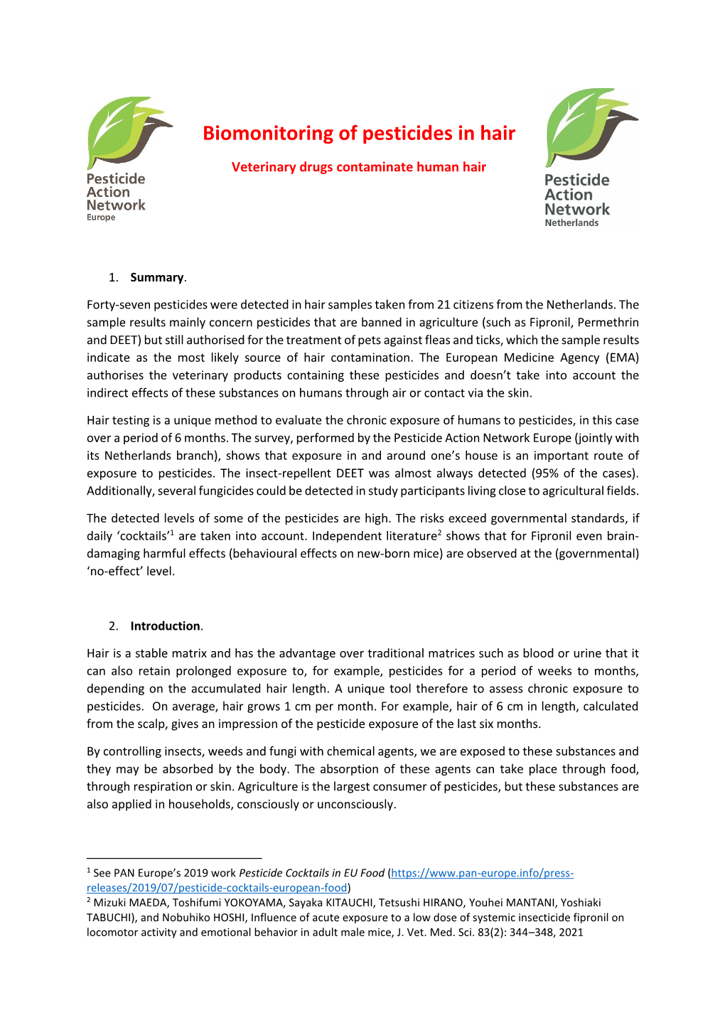 Biomonitoring of Pesticides in Hair