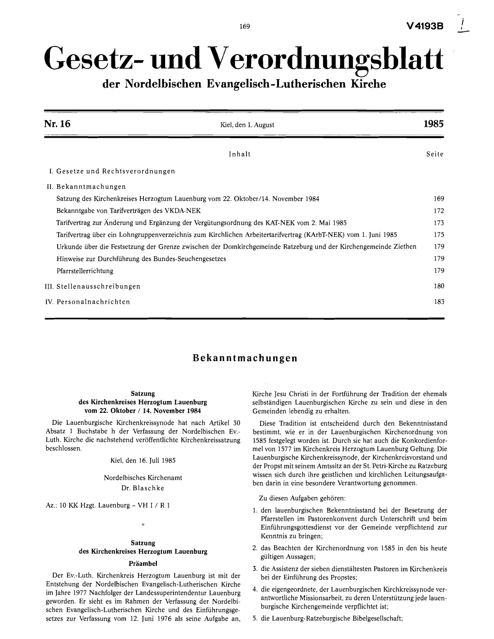 Und Verordnungsh1att Der Nordelbischen Evangelisch-Lutherischen Kirche