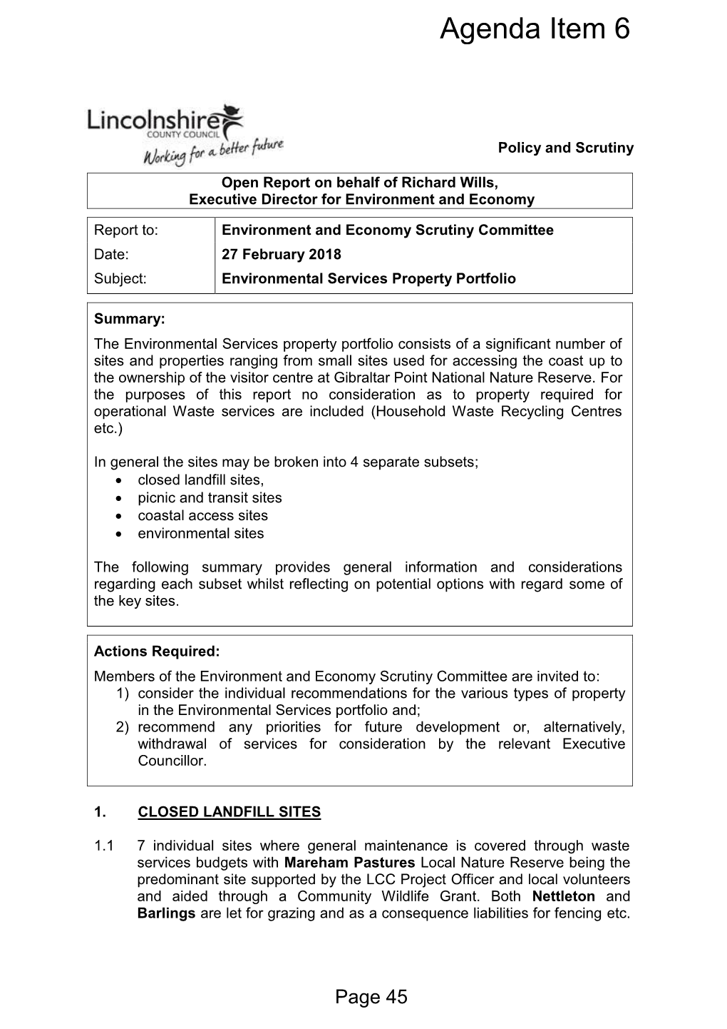Environmental Services Property Portfolio, Item 62. PDF 162 KB